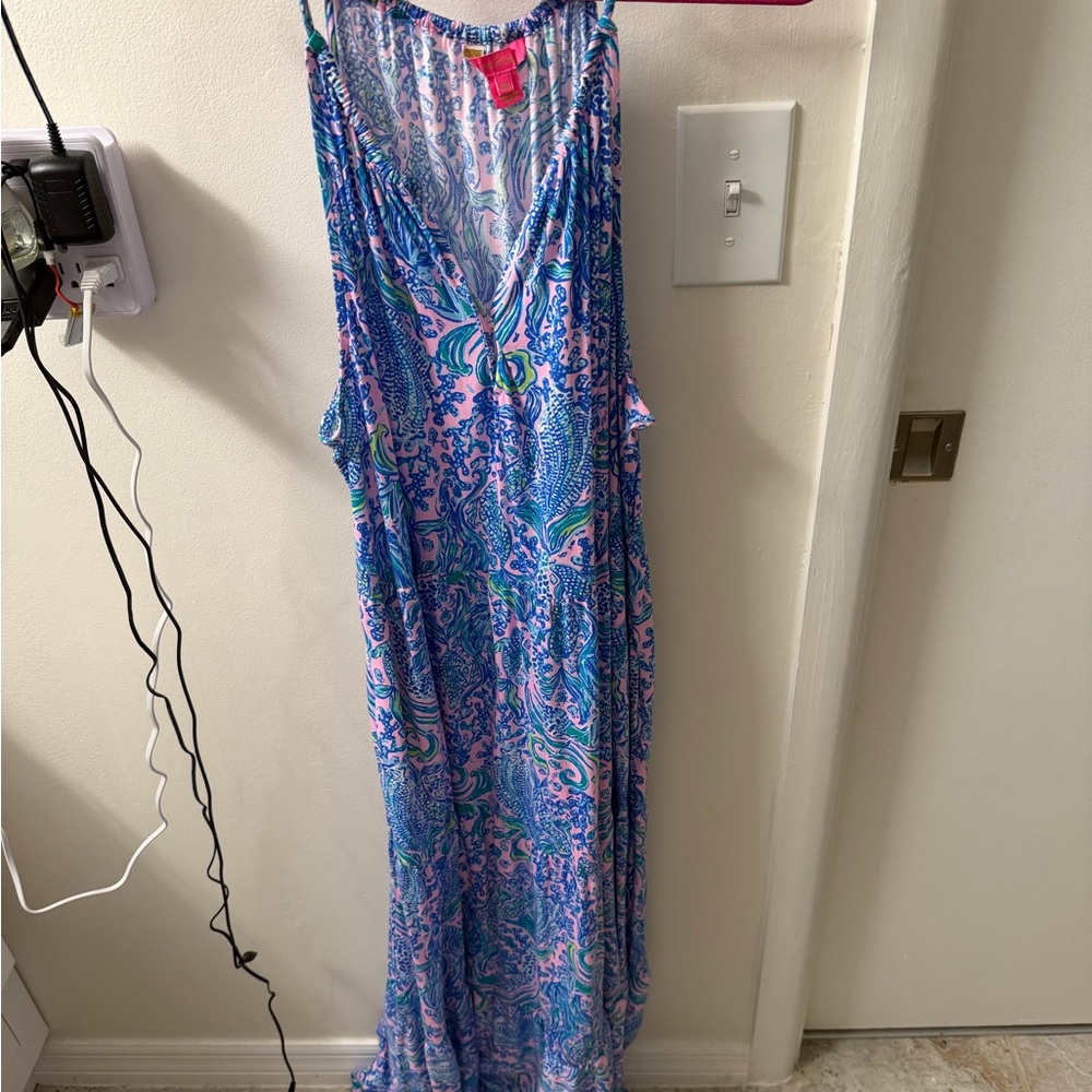 Lilly Pulitzer Blue and Pink Maxi Dress
